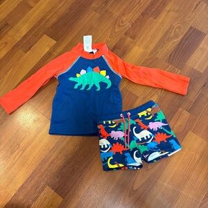 Baby Boden Blue and Orange Dinosaur Rashguard Set